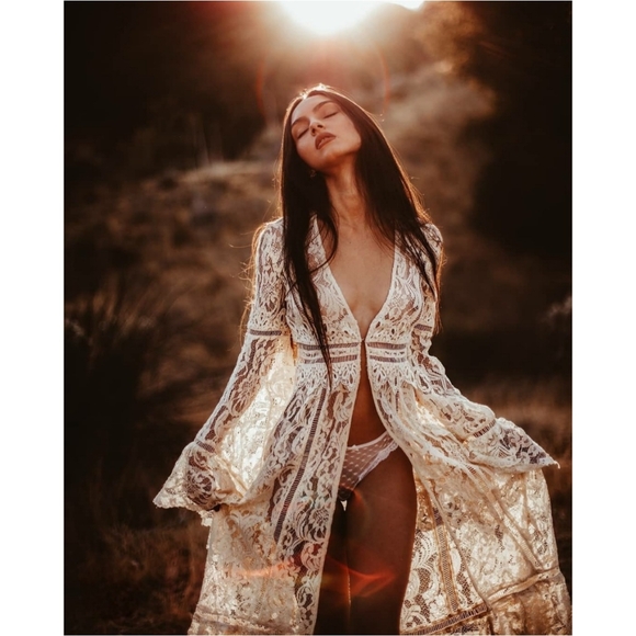 SOLD. Free People Rhiannon Lace Kimono Maxi Top Nwot - Picture 9 of 13